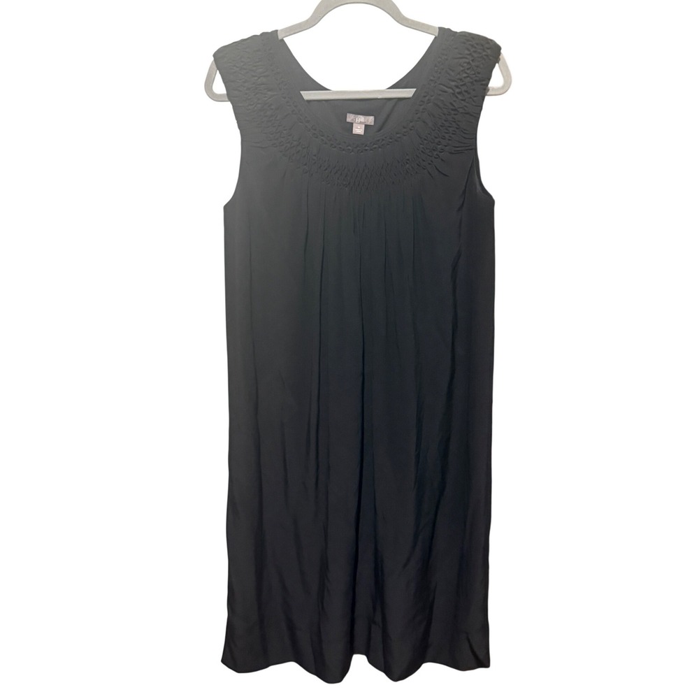 J. Jill Shift Dress Smocked 100% Silk Sleeveless Size M Black Excellent‎ Pleated